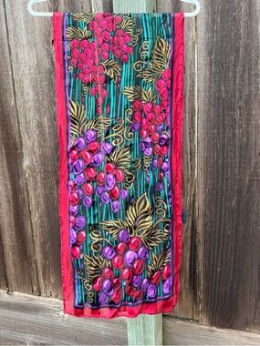 Bob Mackie Wearable Art Scarf Grapes Print Bold Color Statement Designer